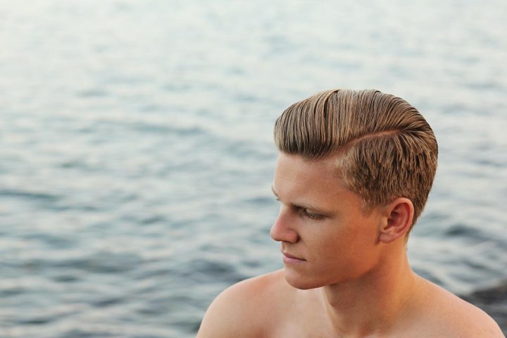Classic side part combed with a little product