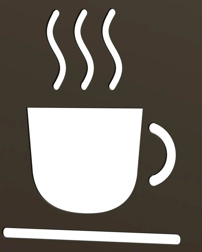Detail: the laser-cut cup and steam lines, with clean edges and no burrs.